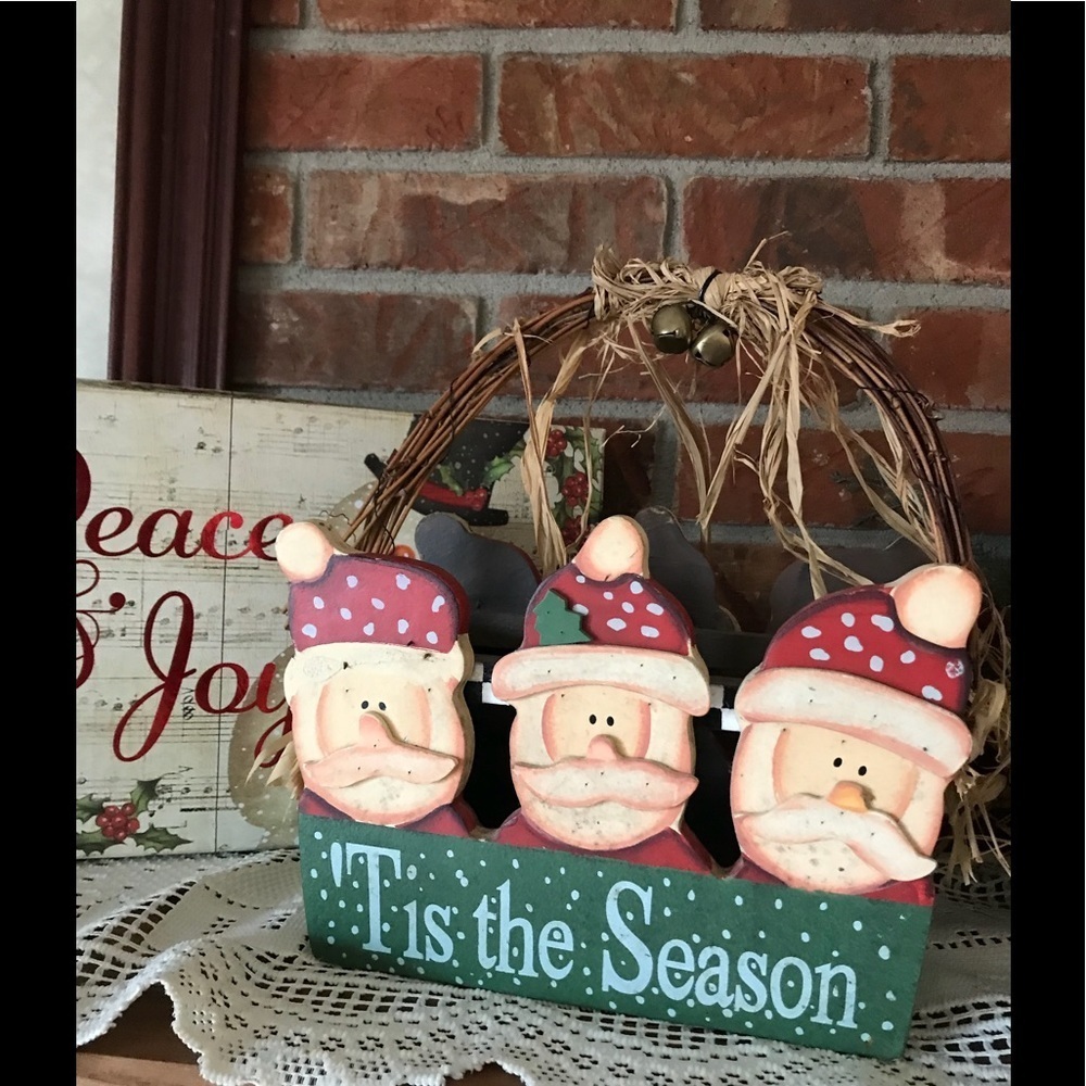 Rare Vintage Santa ‘Tis the Season’Wooden Basket